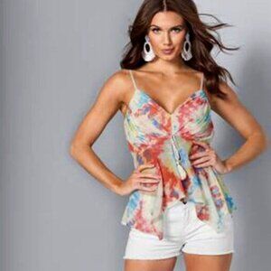 BEAUTIFUL VENUS Tie Dye Tie Front Tank Top